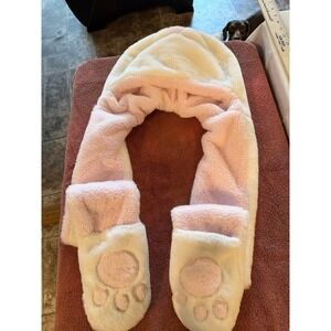 Claire's Girls White Pink Faux Fur Unicorn 3-in-1 Hooded Scarf Mittens Paw Print